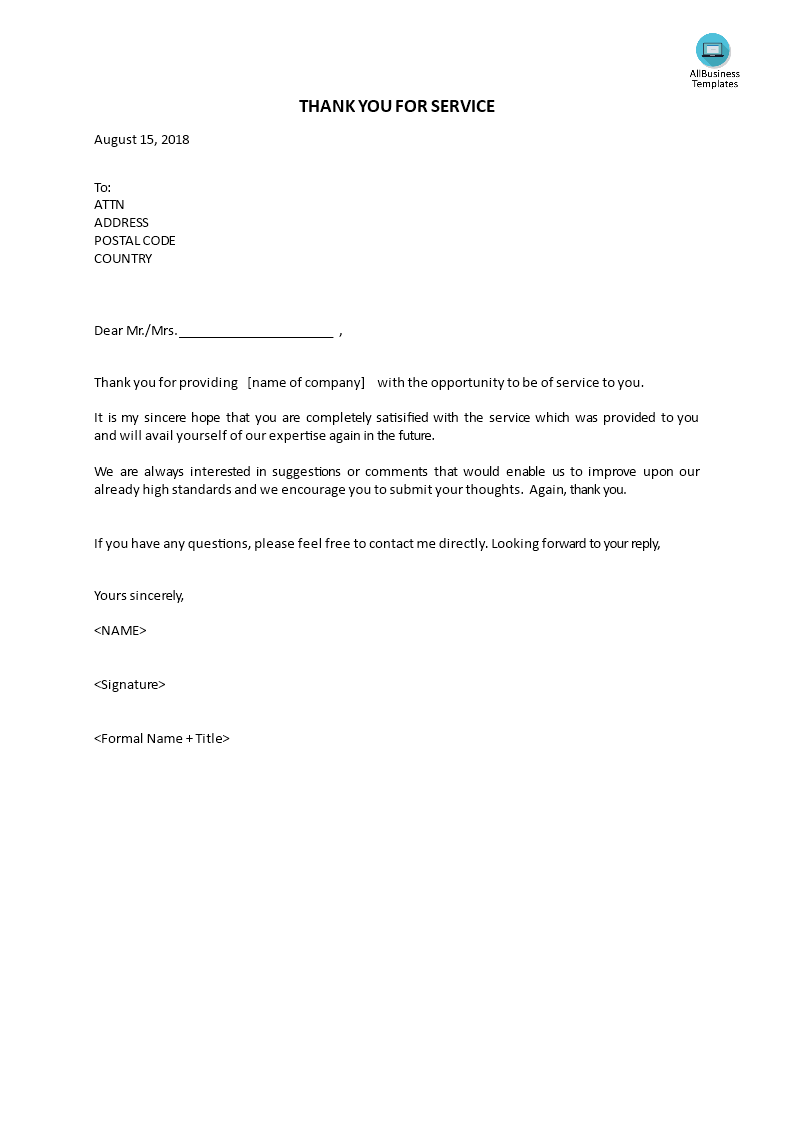 Thanks for satisfying Service Letter Templates at