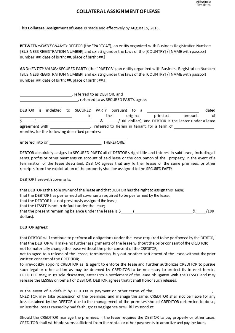 Collateral Assignment of Lease main image