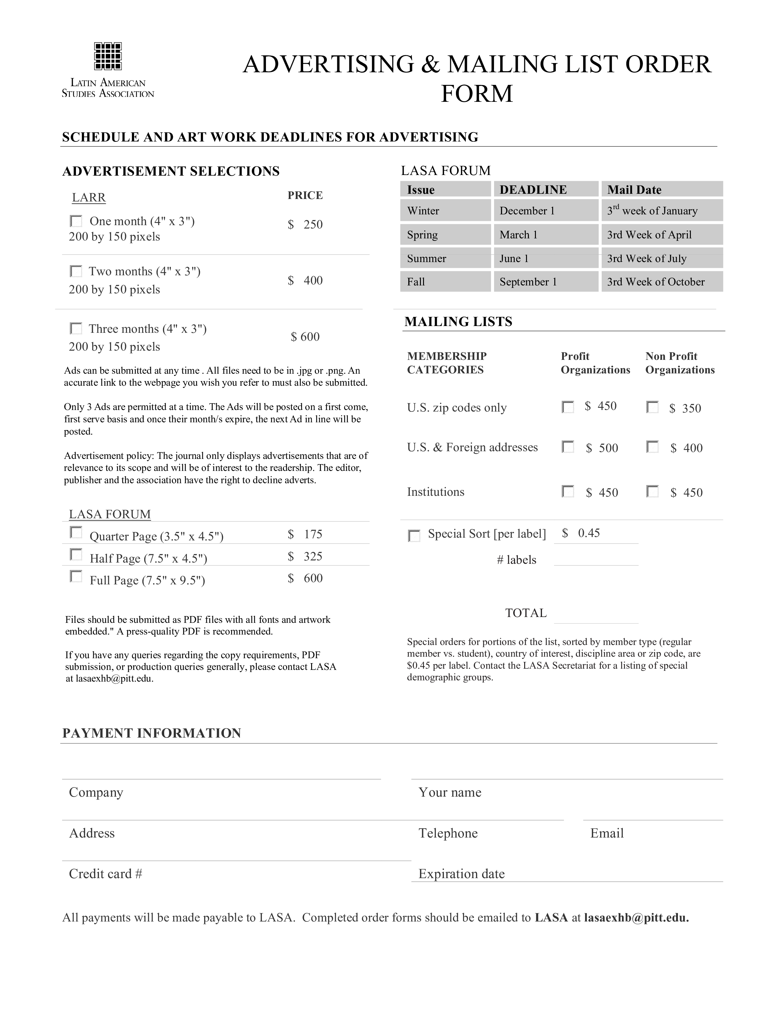 advertising order form template