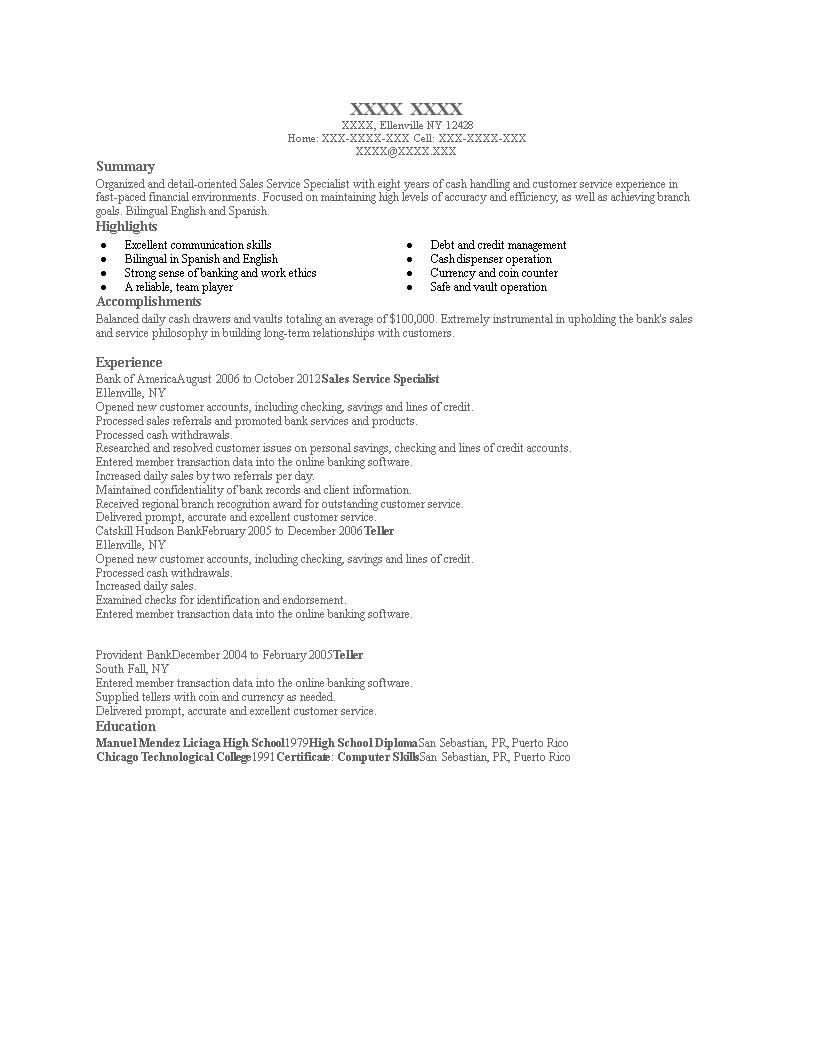 Sales Service Specialist Resume main image