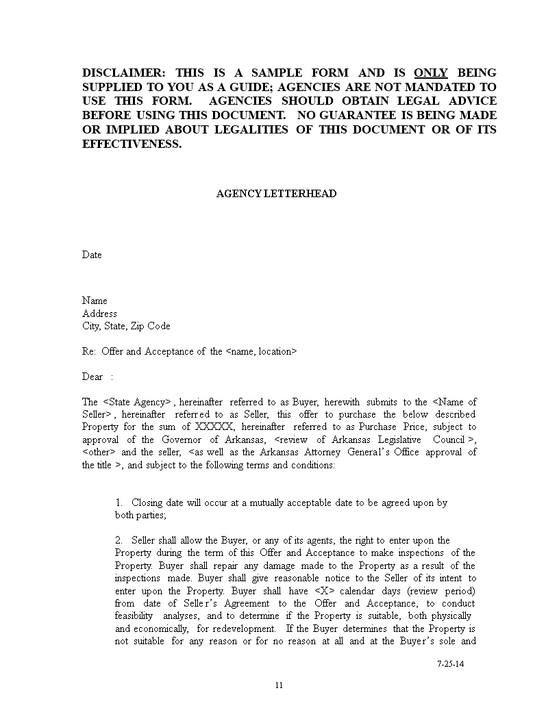 Kostenloses Property Offer Acceptance Letter Intended For House Offer Letter Template