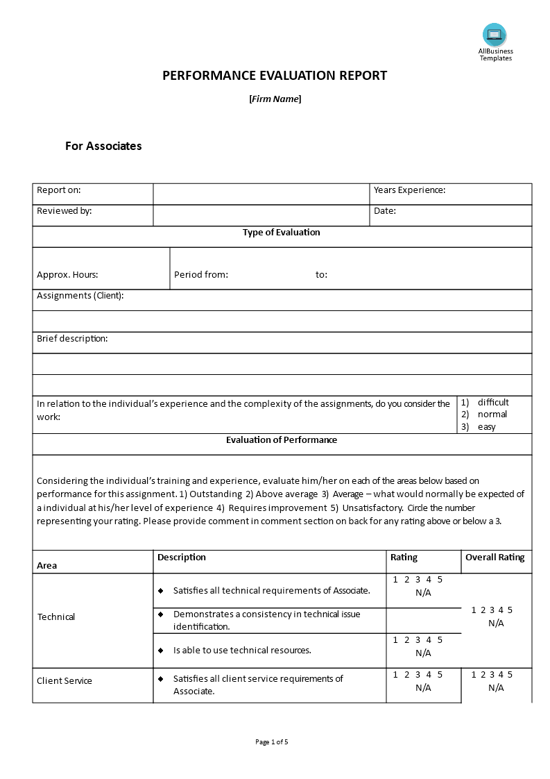 Hr Performance Evaluation Report Associate  Templates at