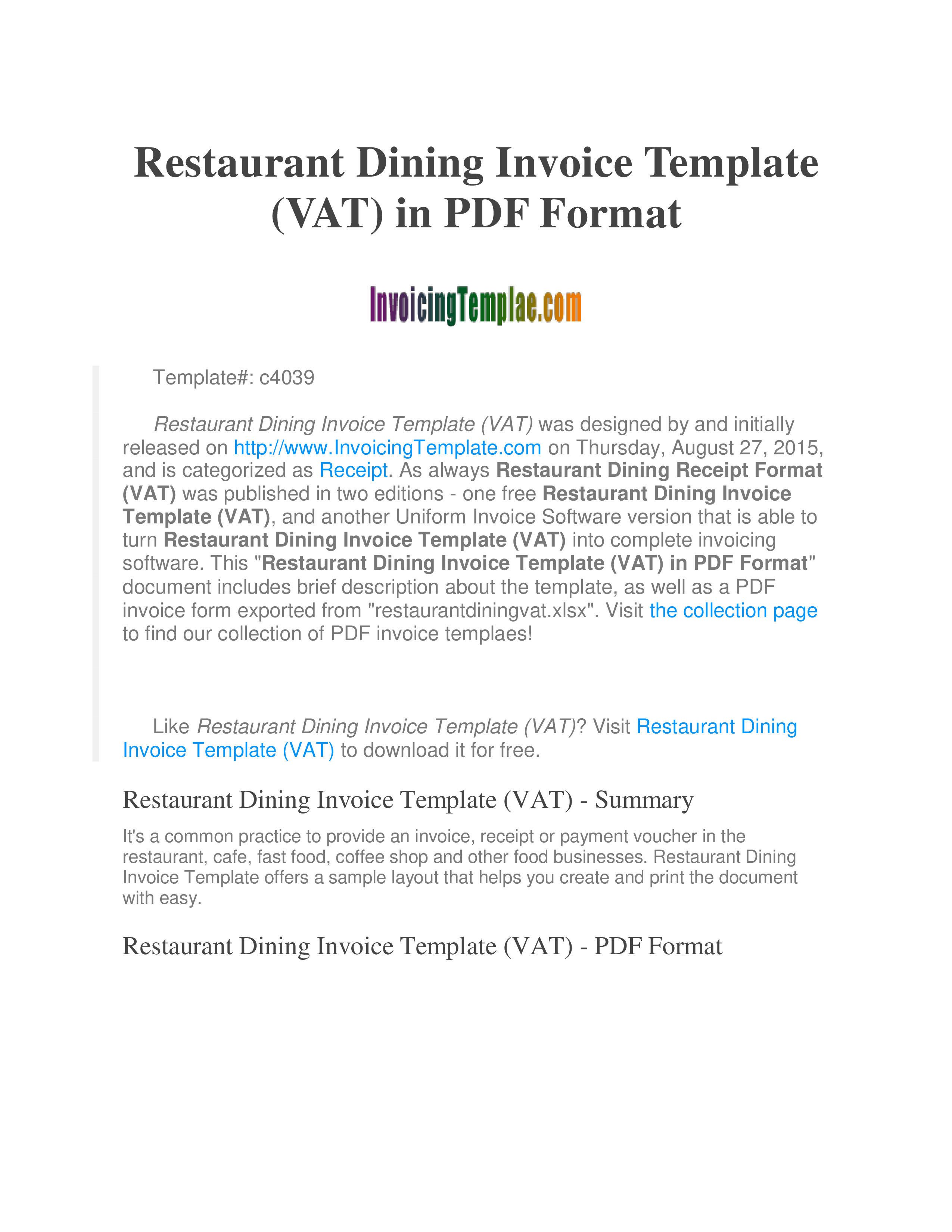 restaurant dining invoice voorbeeld afbeelding 