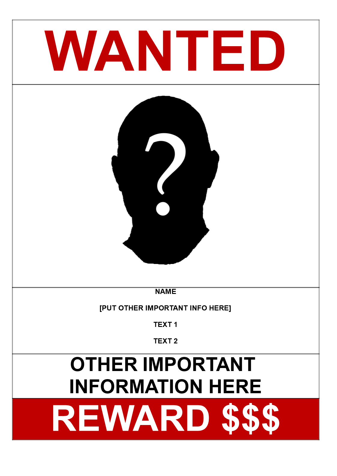 Wanted Poster A3 Size Model main image
