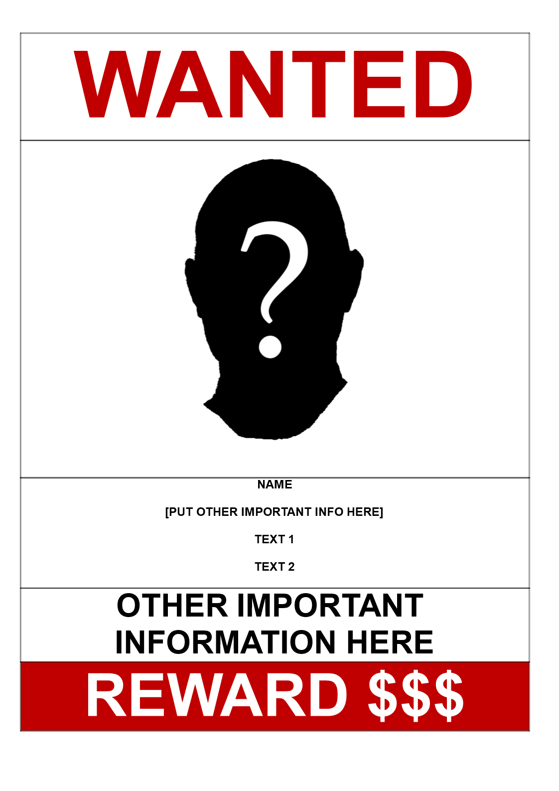 wanted poster a3 size model template