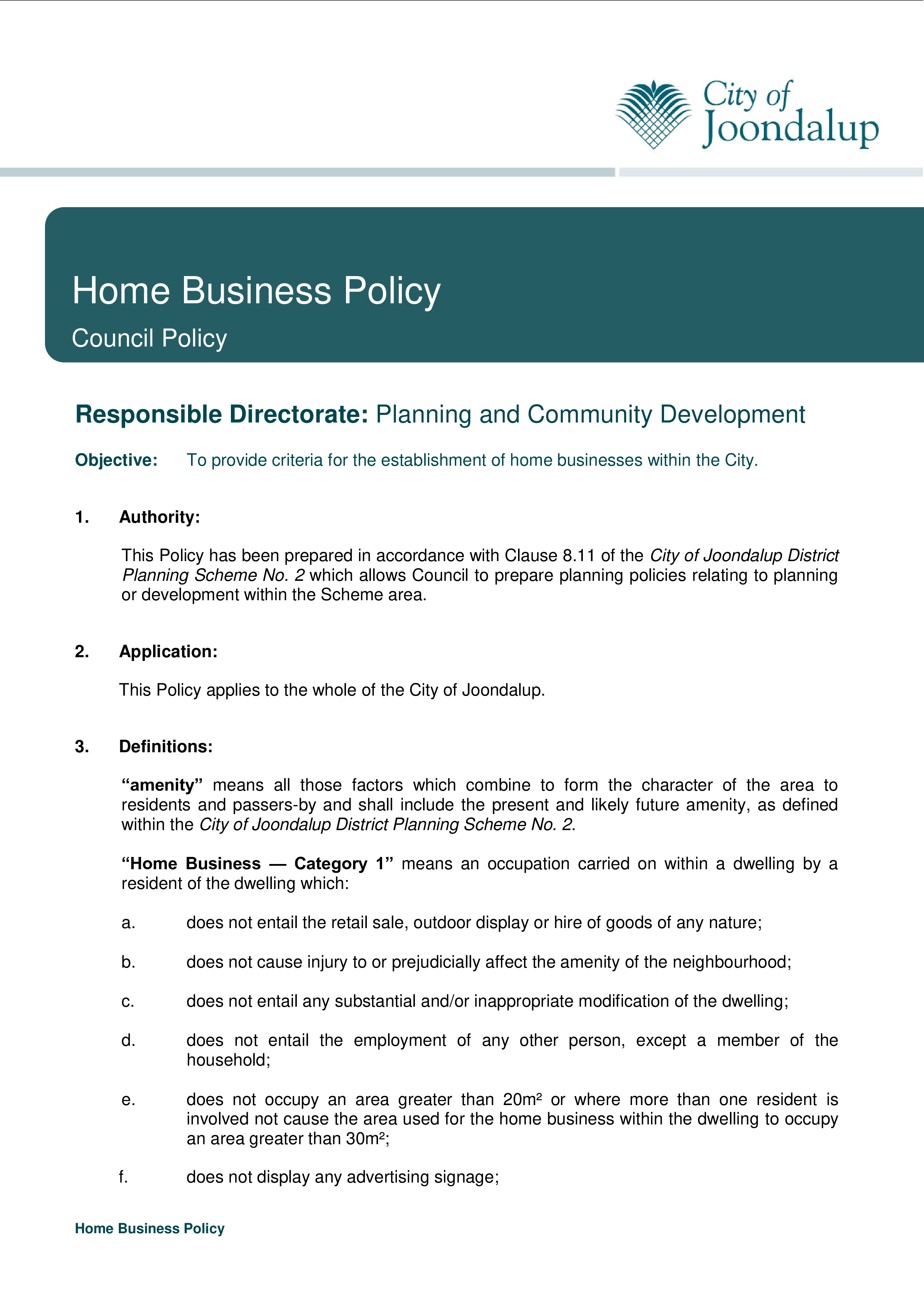 home business policy template