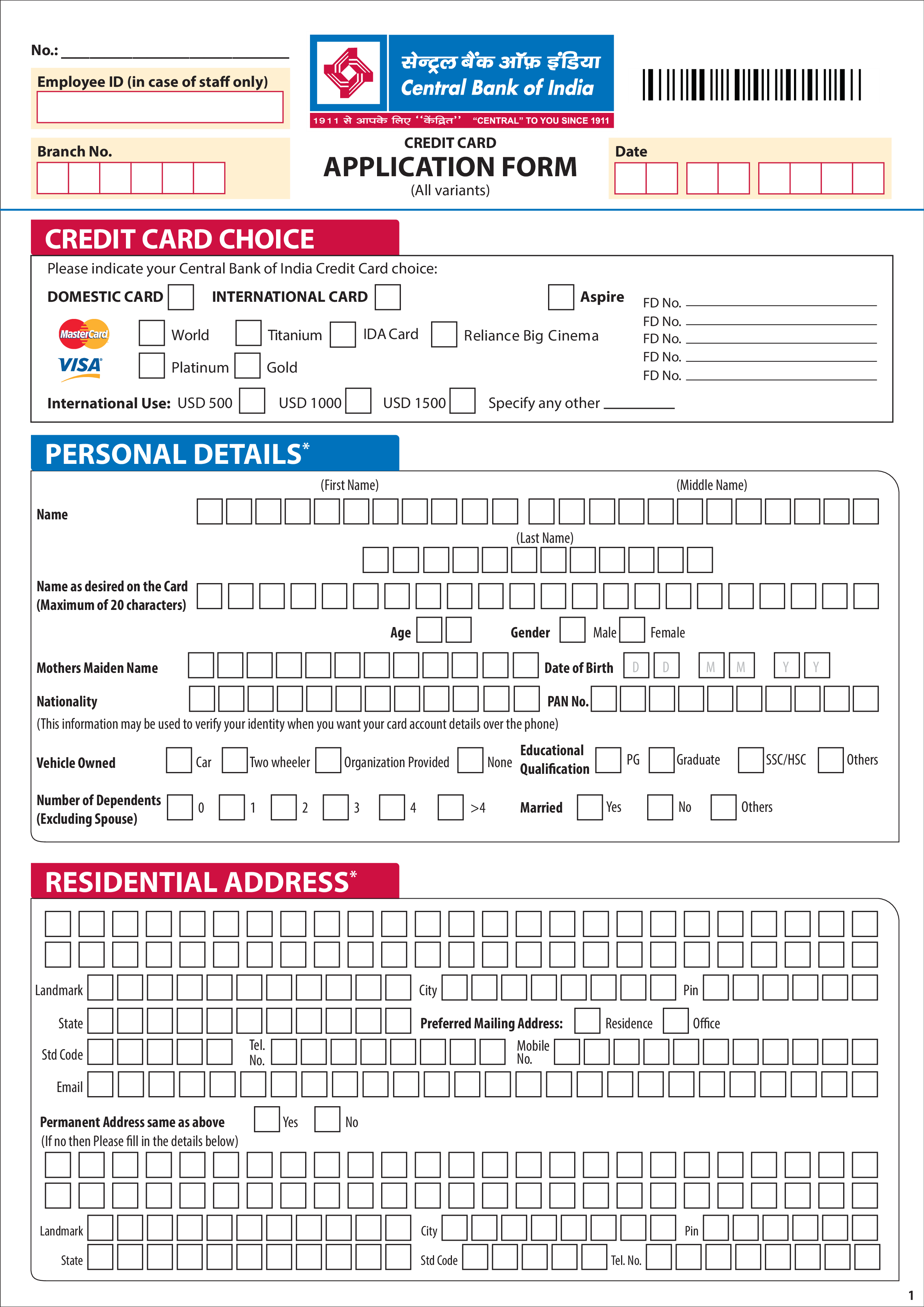 Credit Card Application Form | Templates at ...