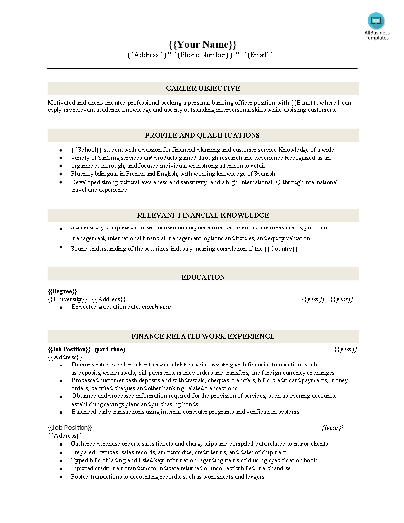 banking customer service representative cv sample plantilla imagen principal