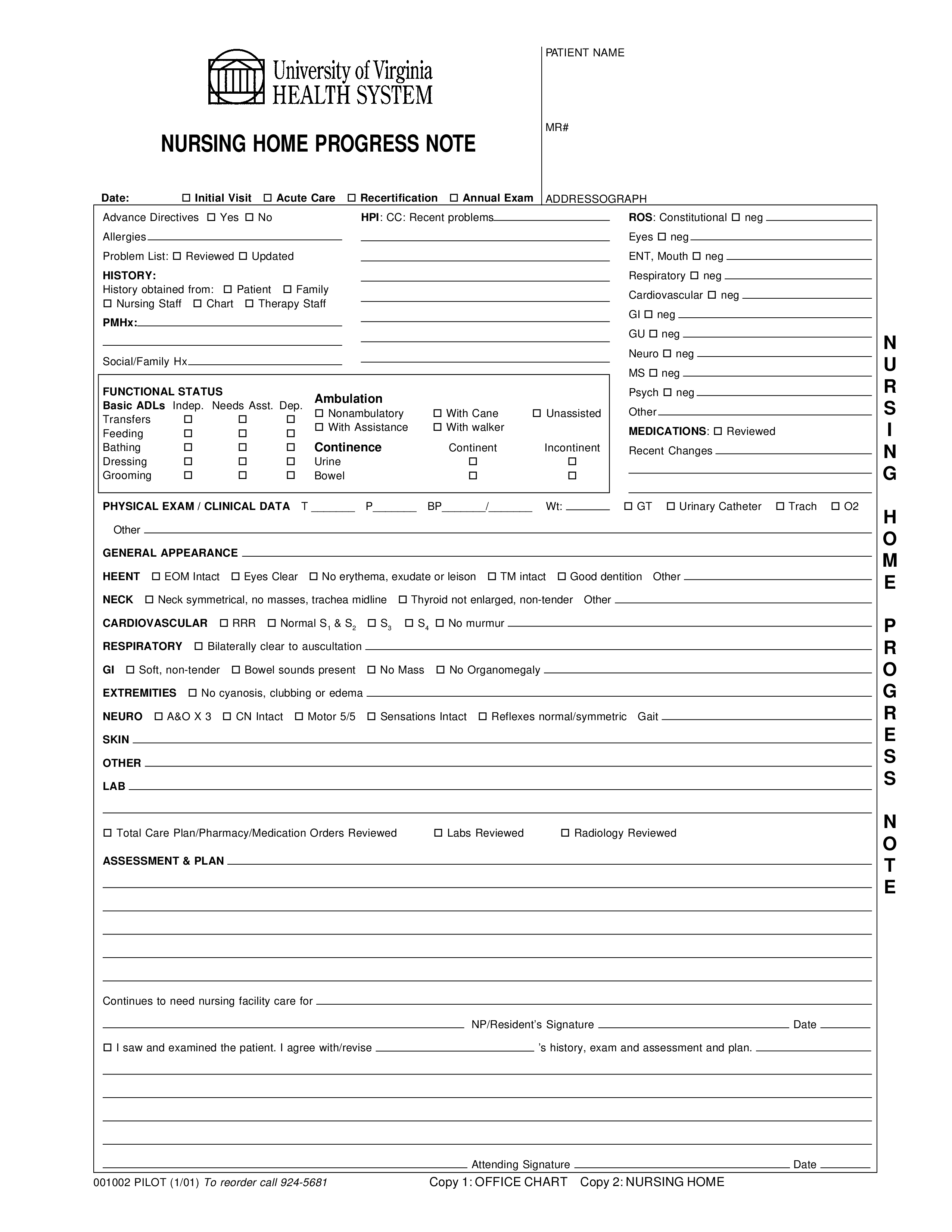 Nursing Home Progress Note 模板