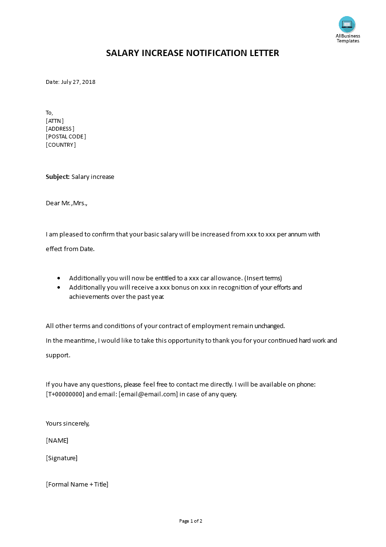 salary increment notification letter Hauptschablonenbild