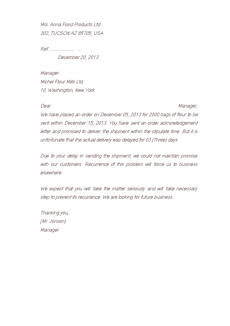 Complaint Letter regarding Communication letter 模板