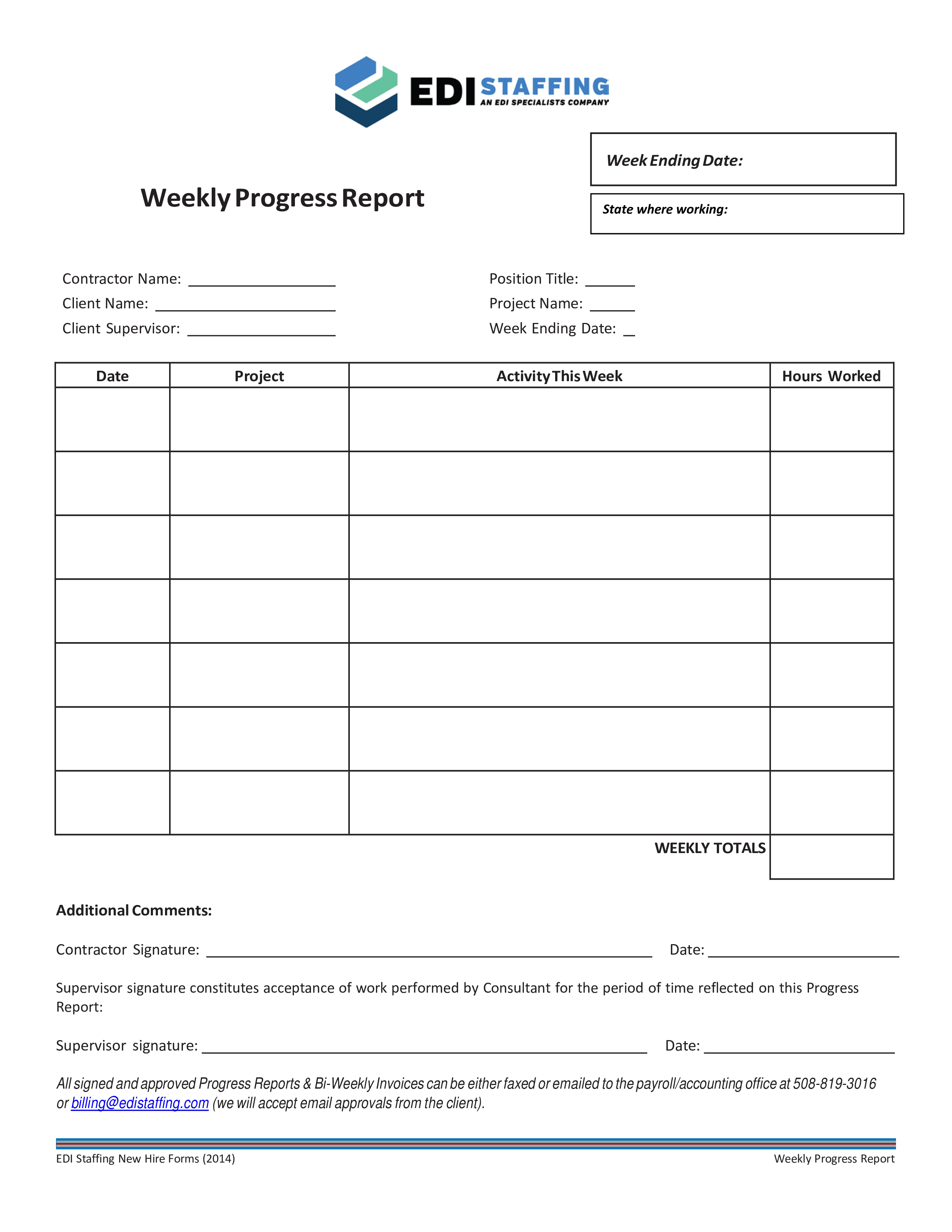 Contractor Weekly Progress Report Templates at