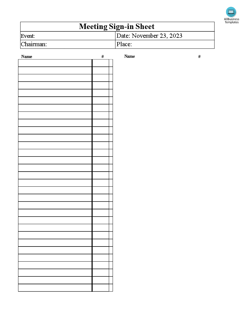 Kostenloses Blank Meeting Sign In Sheet In Meeting Sign In Sheet Template