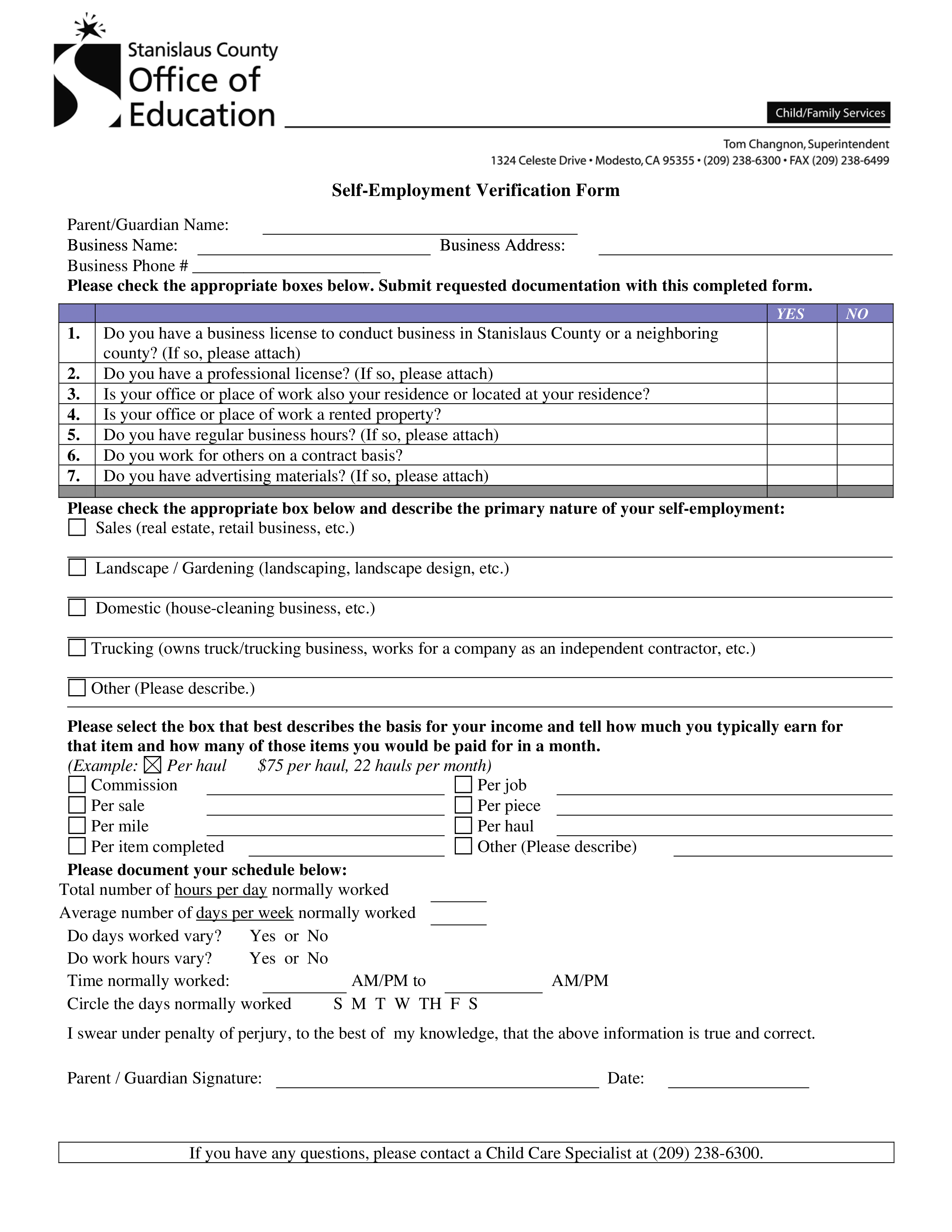 self employment verification form template