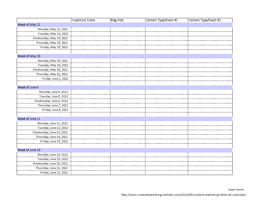 Excel Content Calendar Template 2025