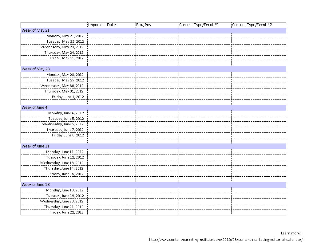  Excel Content Calendar Allbusinesstemplates