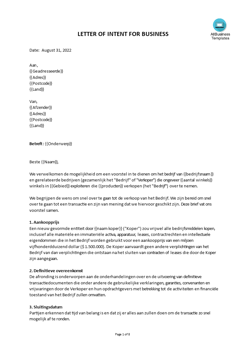 Zakelijke Intentieverklaring | Templates at allbusinesstemplates.com