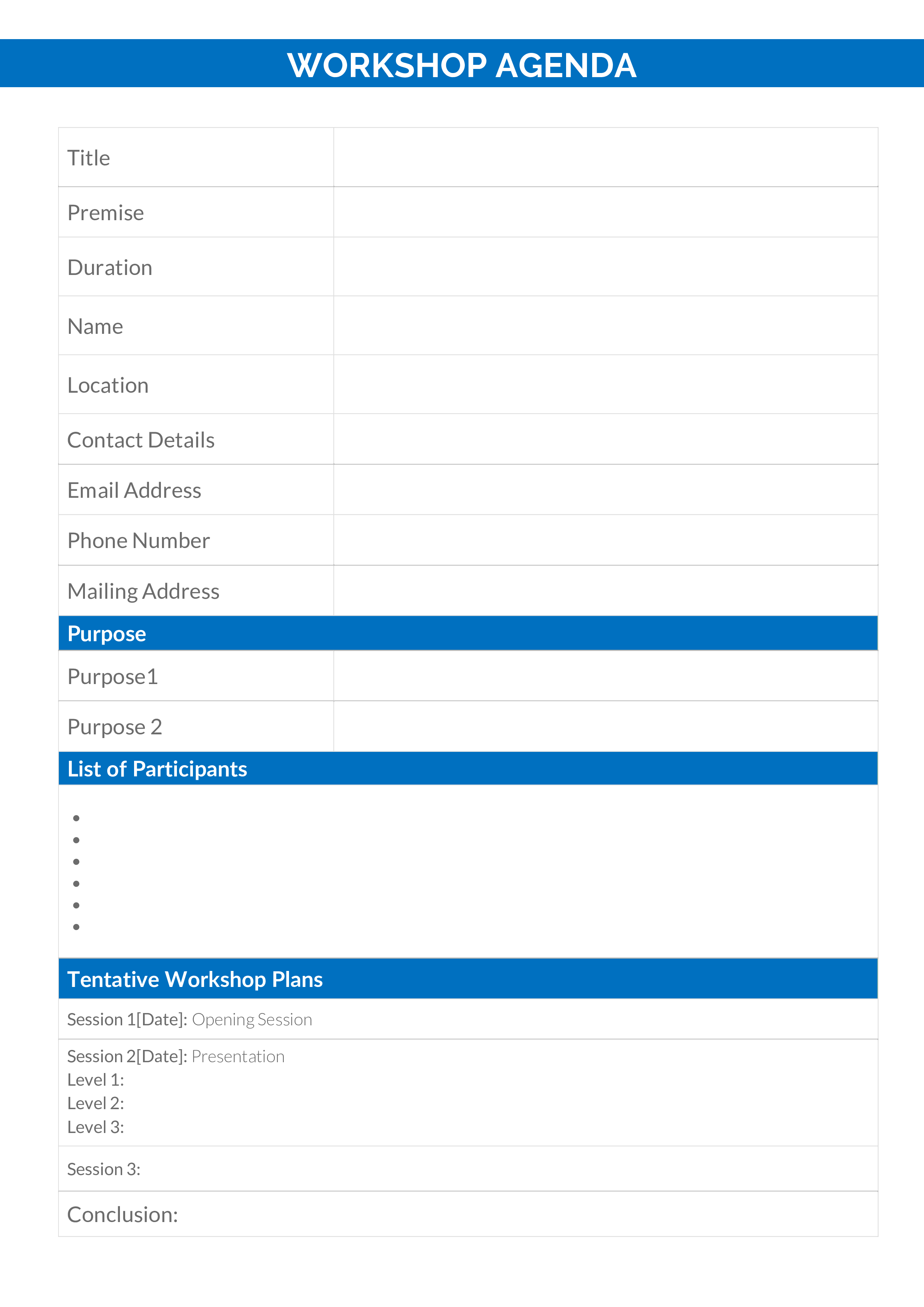 workshop agenda modèles