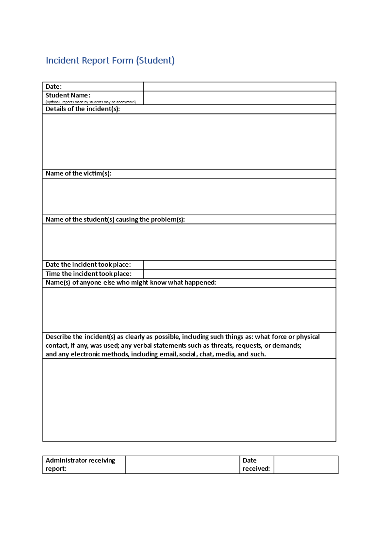 Kostenloses School Incident Report For Incident Report Log Template