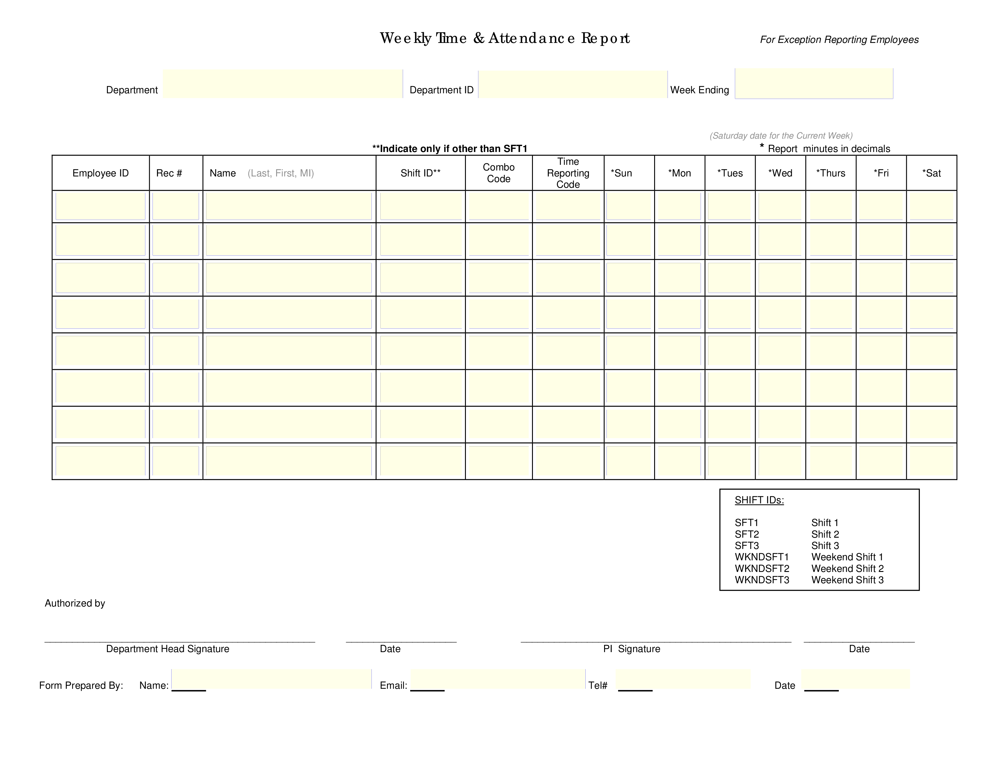 employee weekly template