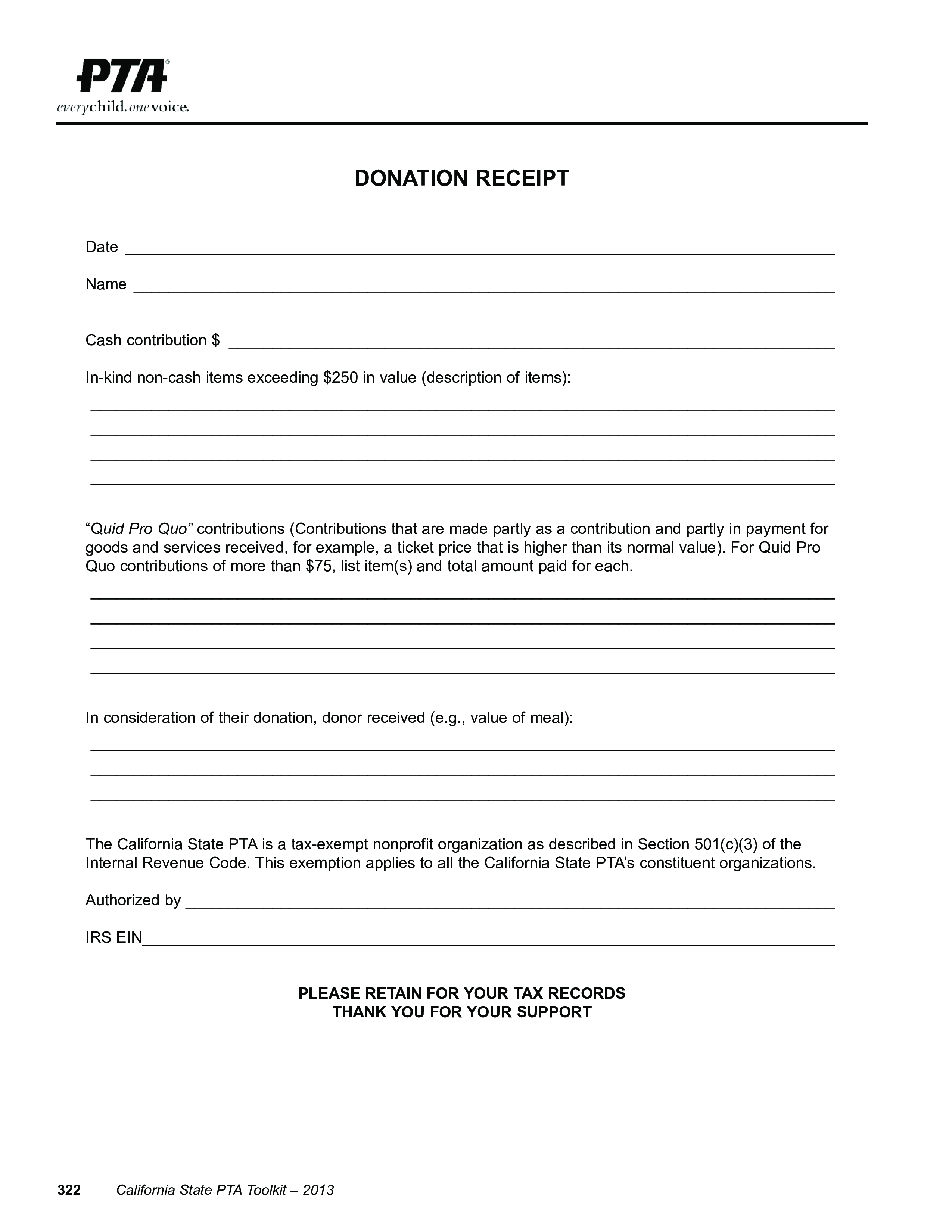 sample non profit donation template