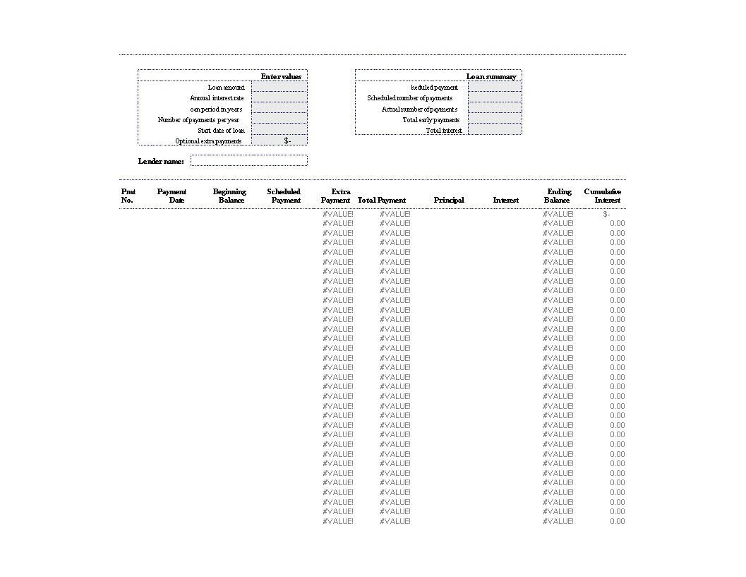 mortgage loan payment schedule template