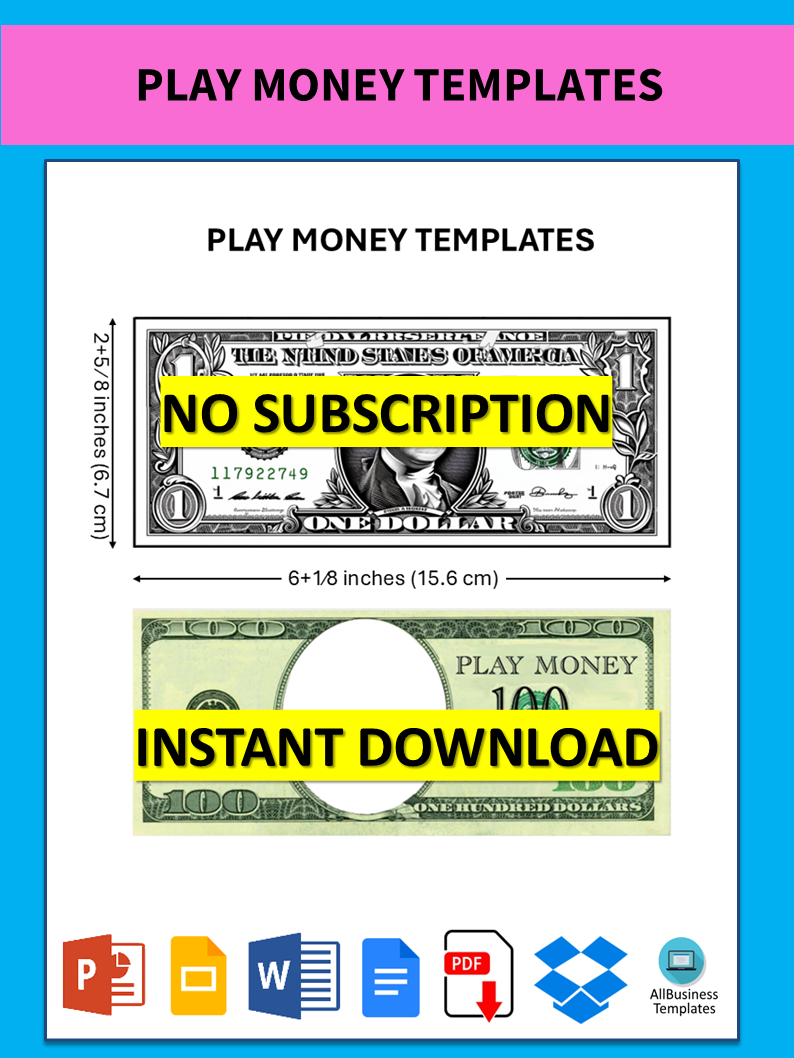 play money template voorbeeld afbeelding 