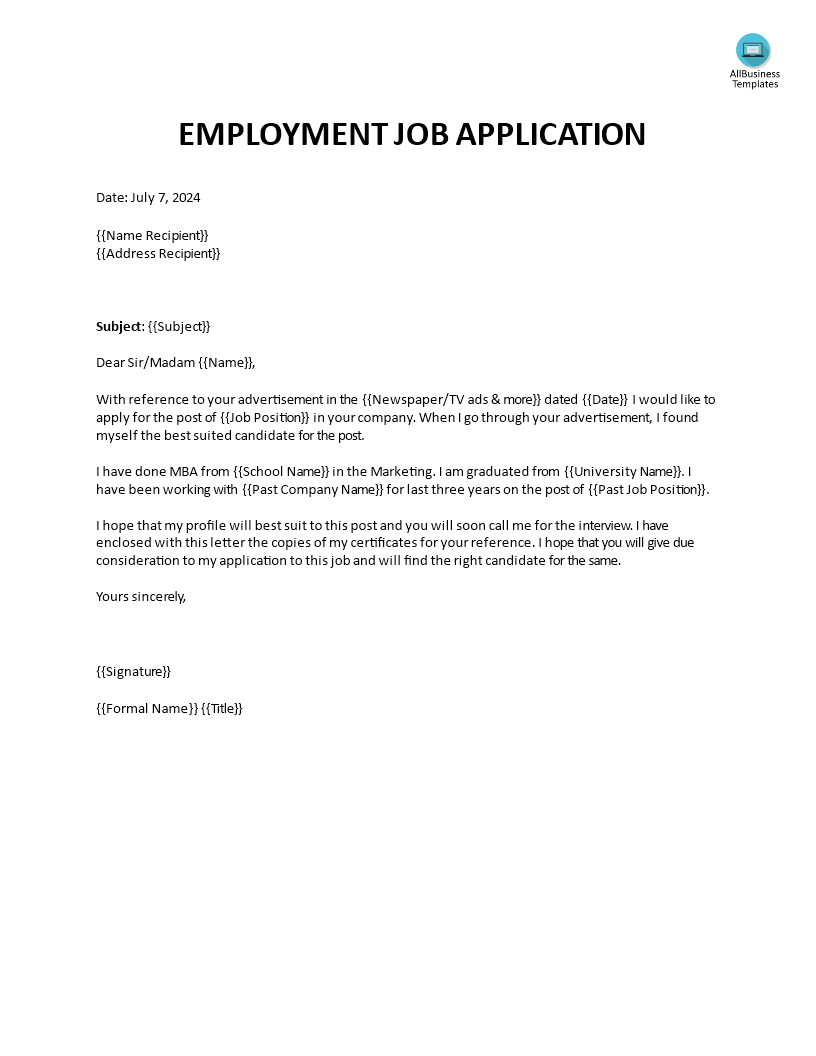 job application letter sample sales manager