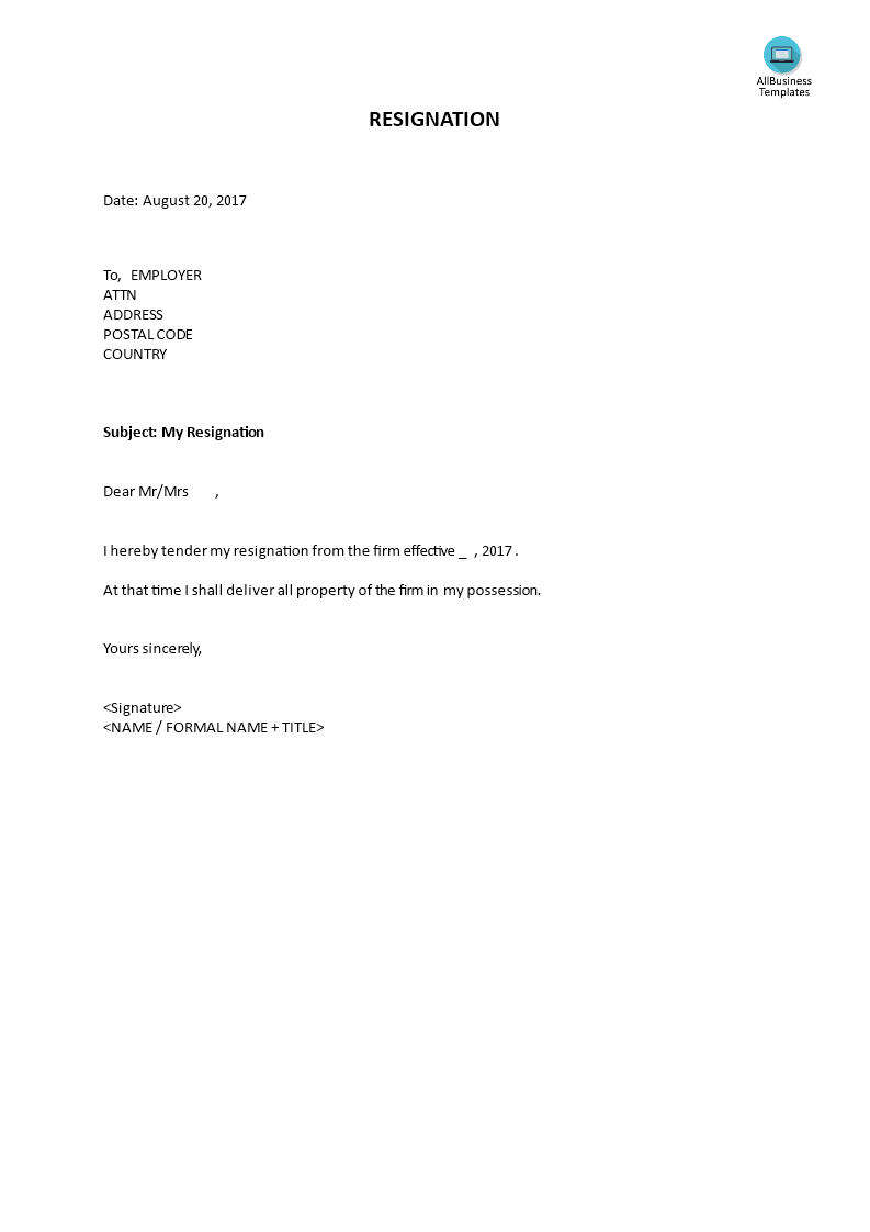 resignation template