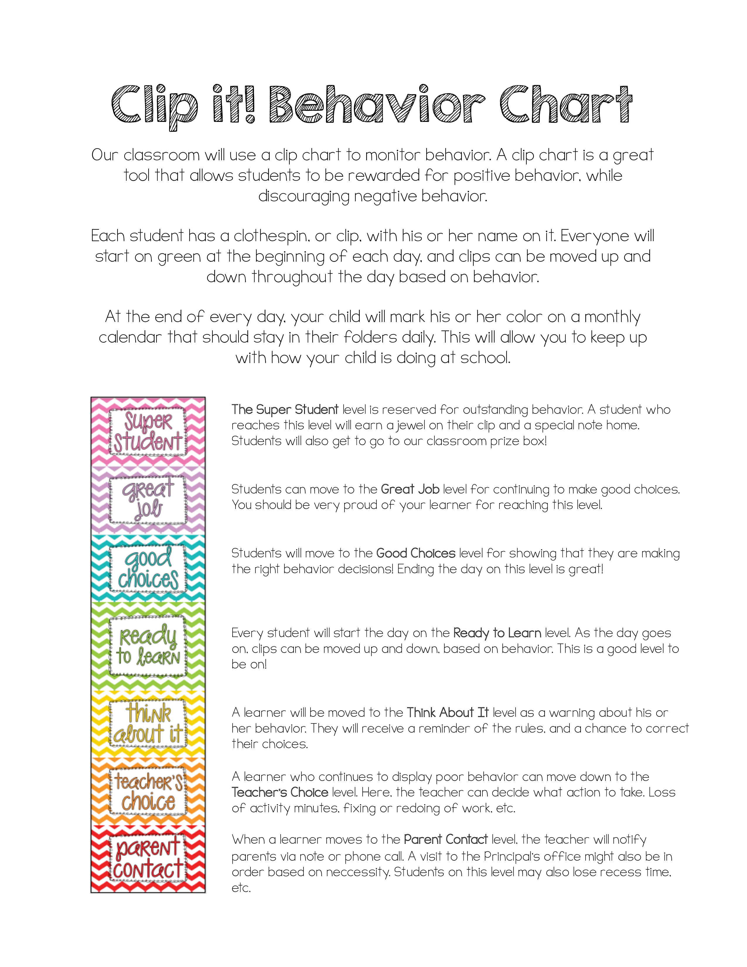 Daily Behavior Chart