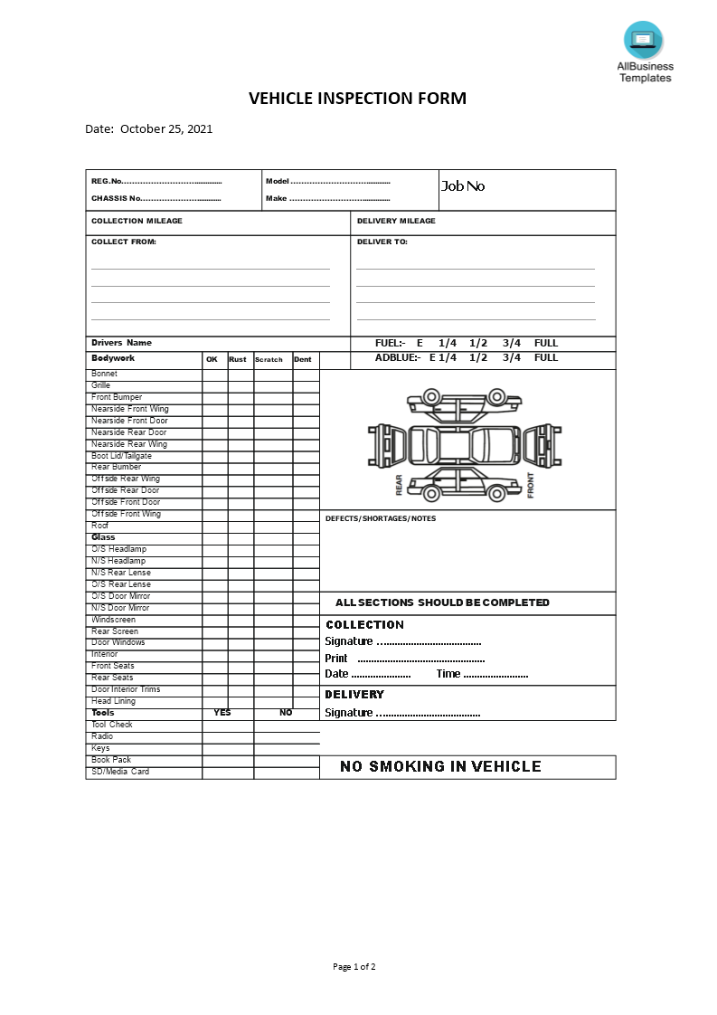 Vehicle Inspection Form main image
