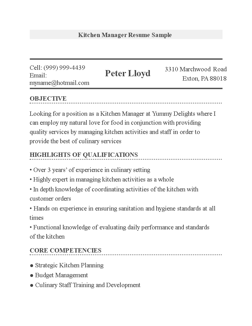 manager resume modèles