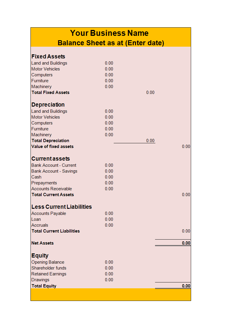Balance Sheet Template in excel main image