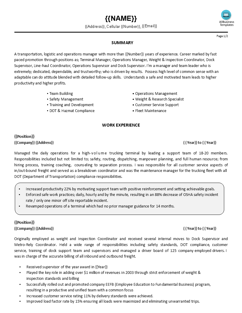 customer service manager resume modèles