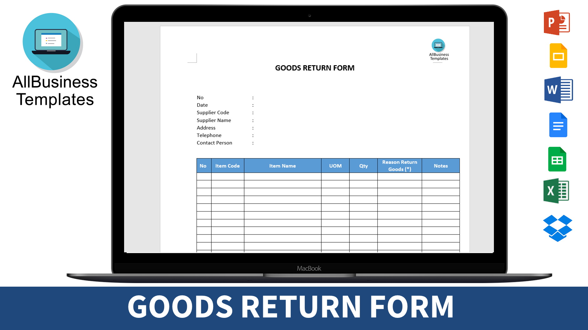 goods receiving form Hauptschablonenbild