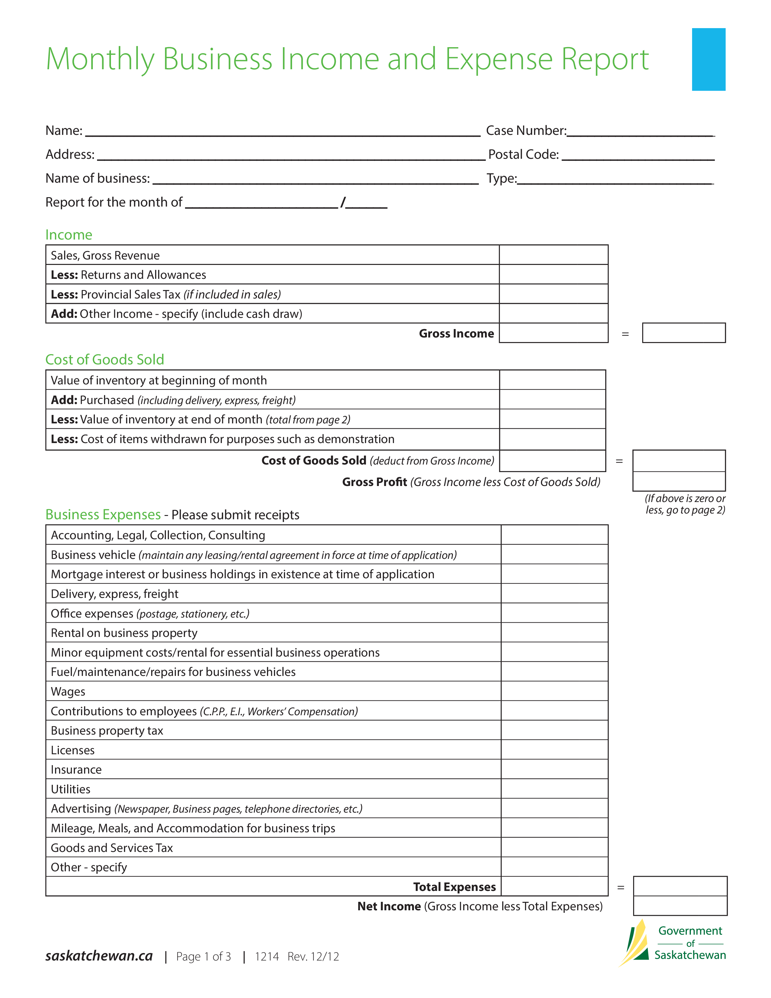 Monthly Income And Expense Report Templates At Allbusinesstemplates
