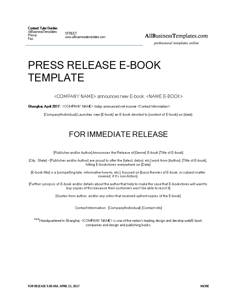 press release ebook release Hauptschablonenbild