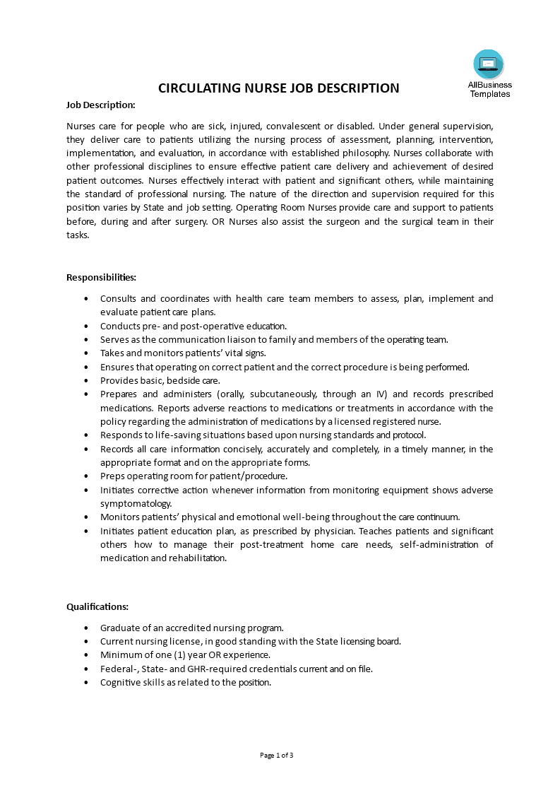 circulating nurse job description voorbeeld afbeelding 