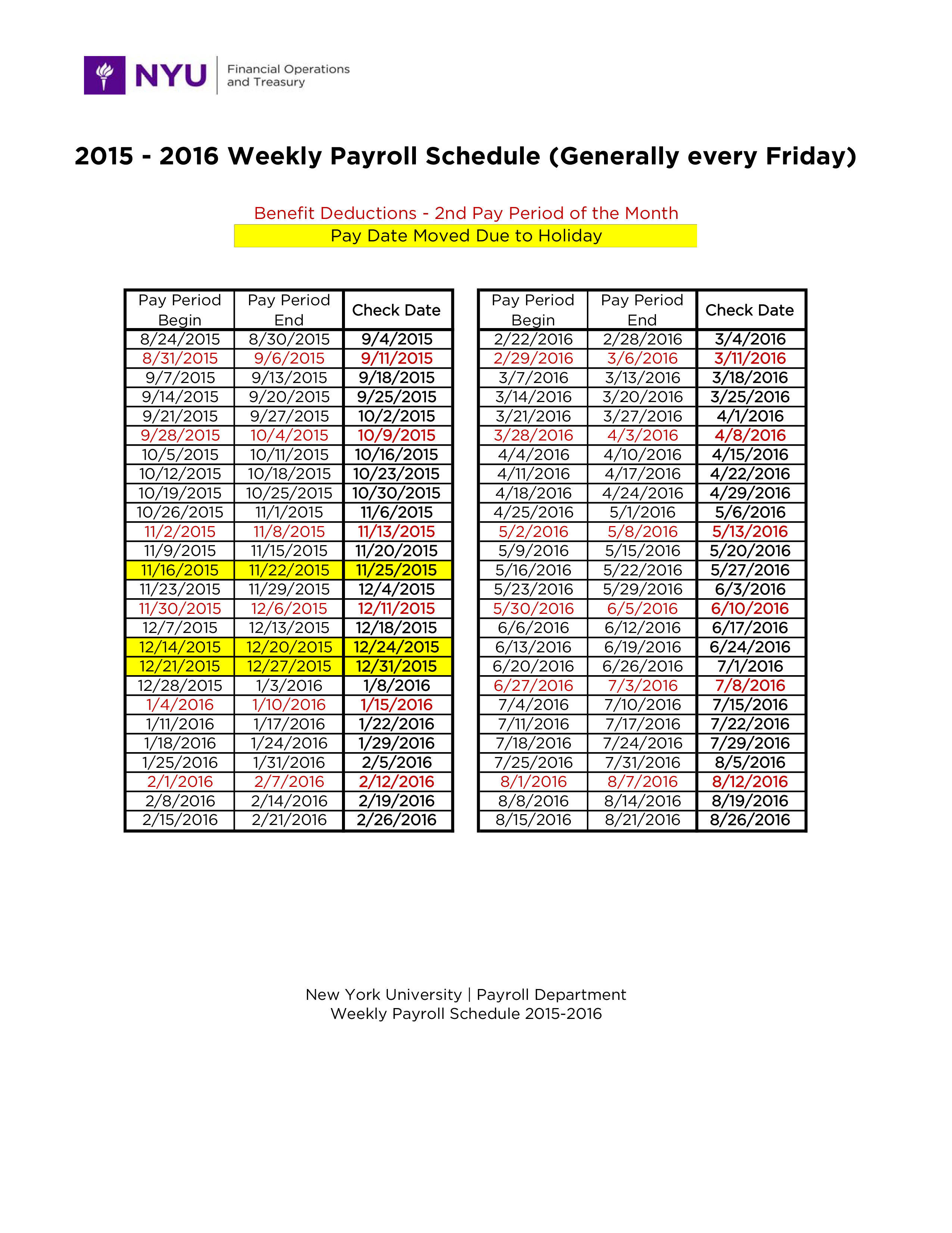 Weekly Payroll Schedule 模板