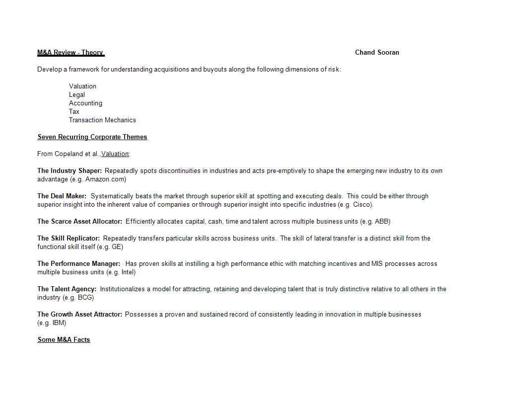 Key Points Mergers & Acquisitions 模板