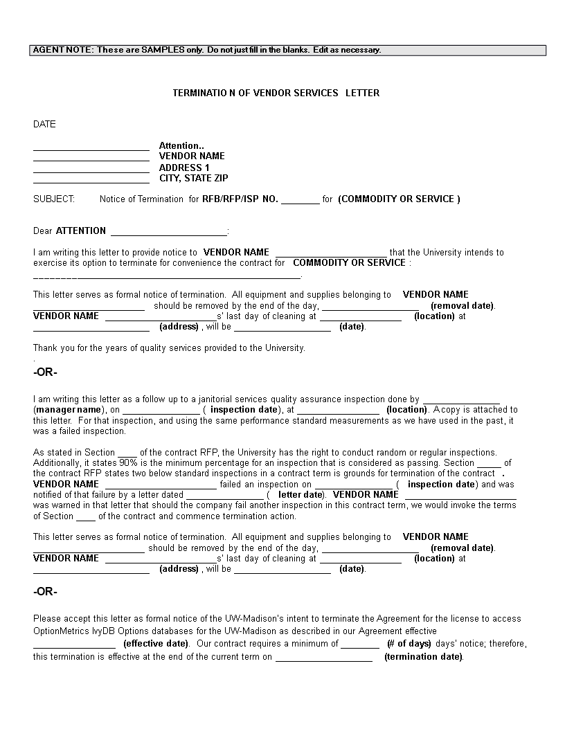 Vendor Termination Letter Samples from www.allbusinesstemplates.com