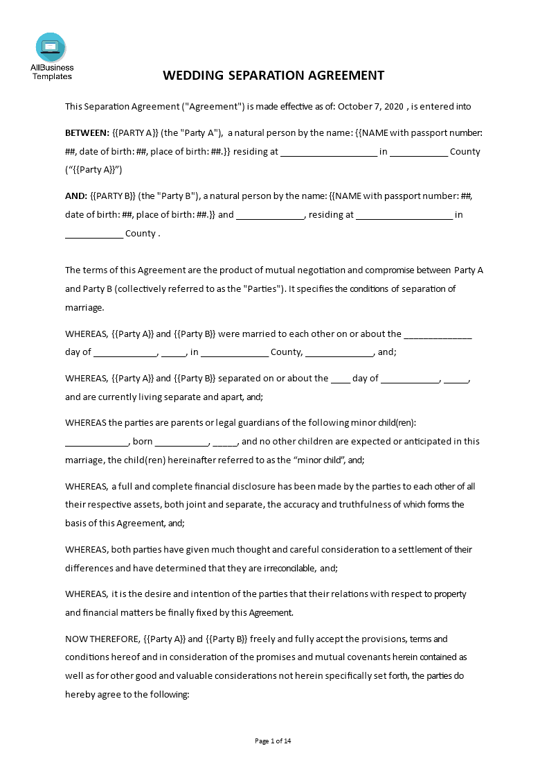 marriage separation agreement clean template