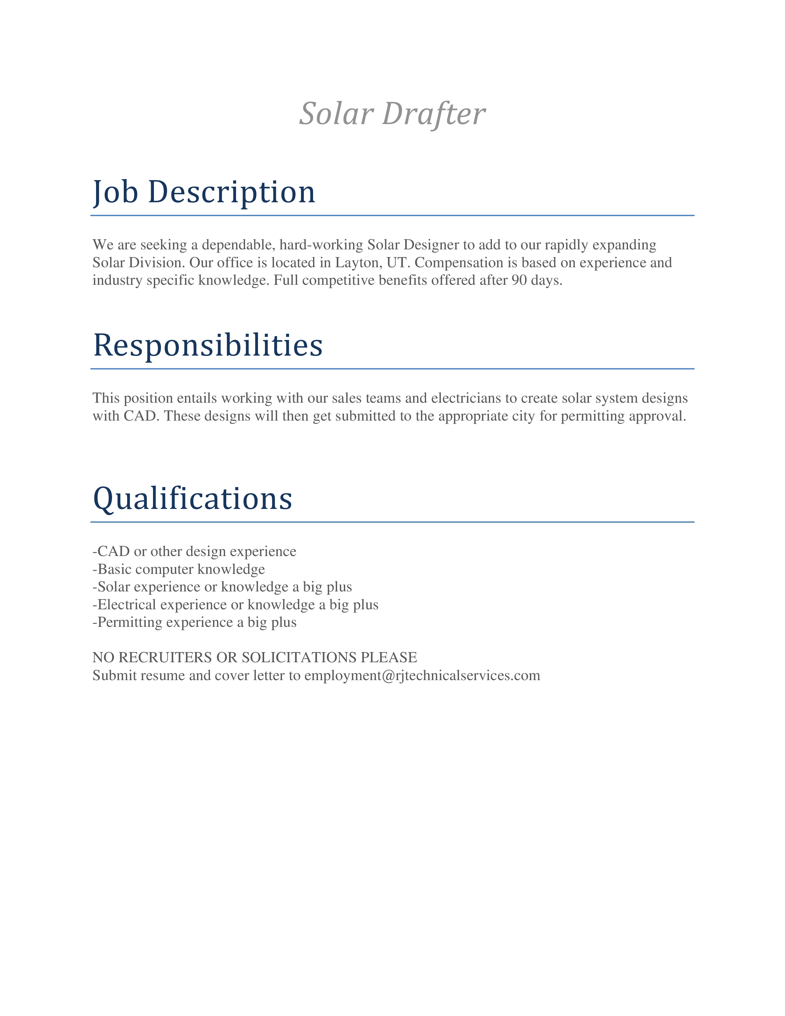 solar cad drafter job description modèles