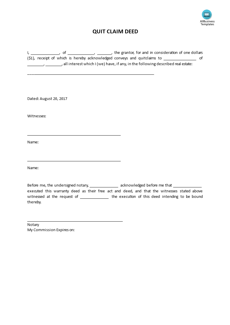 quit claim deed template template