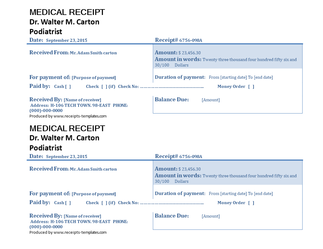 example of medical receipt template voorbeeld afbeelding 