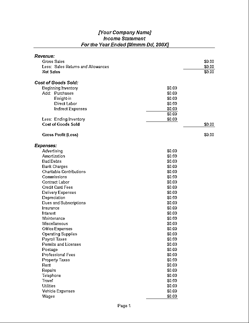 company income statement template Hauptschablonenbild