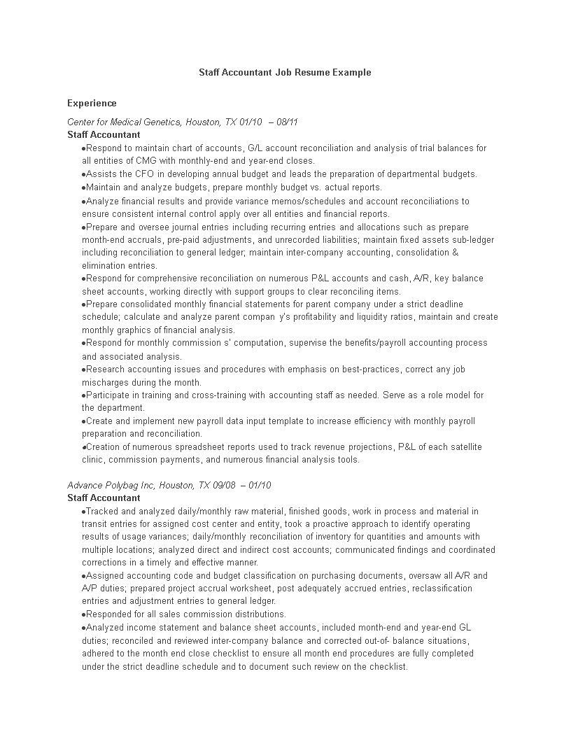 Staff Accountant Job Resume main image