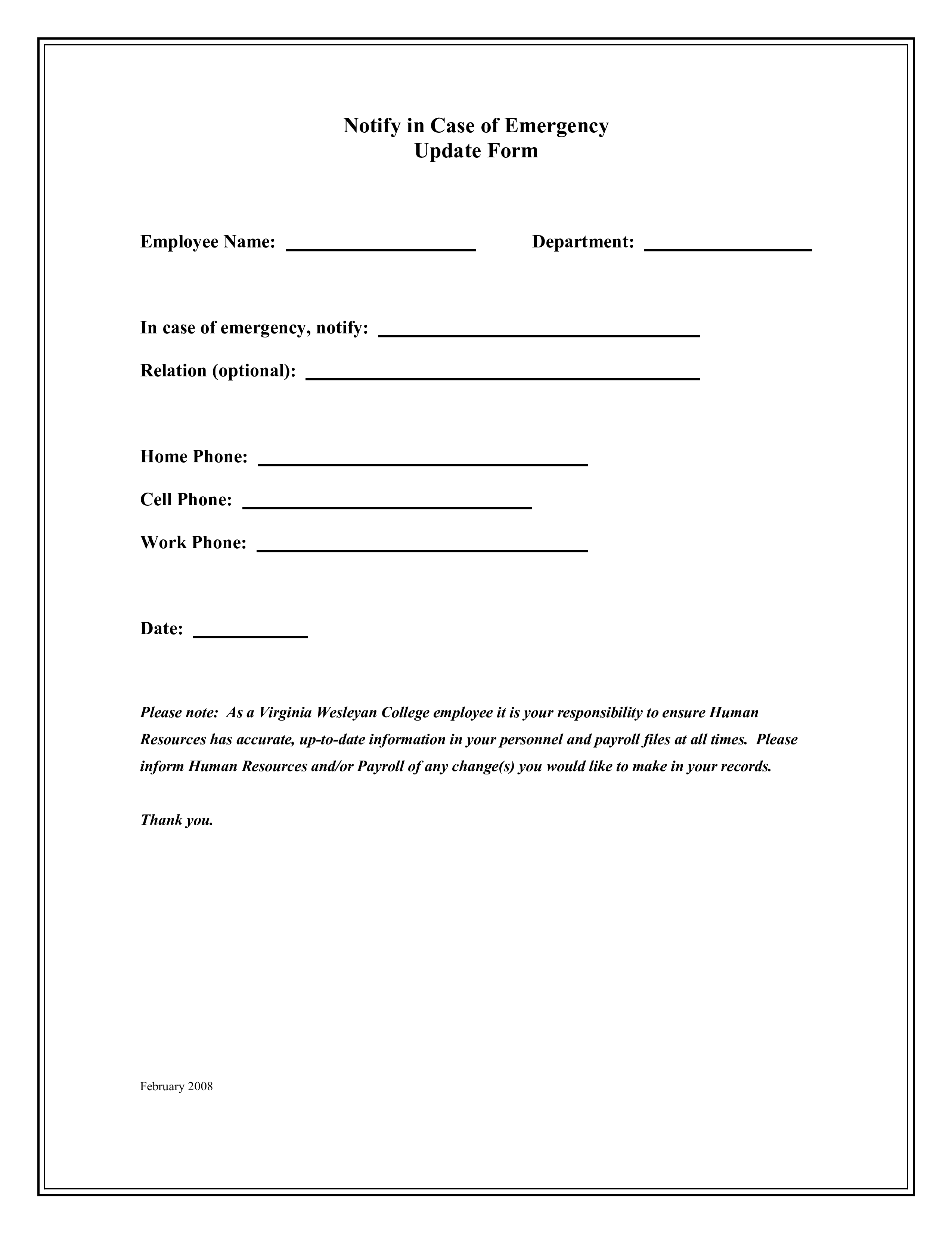 Employee Emergency Notification Update Form main image