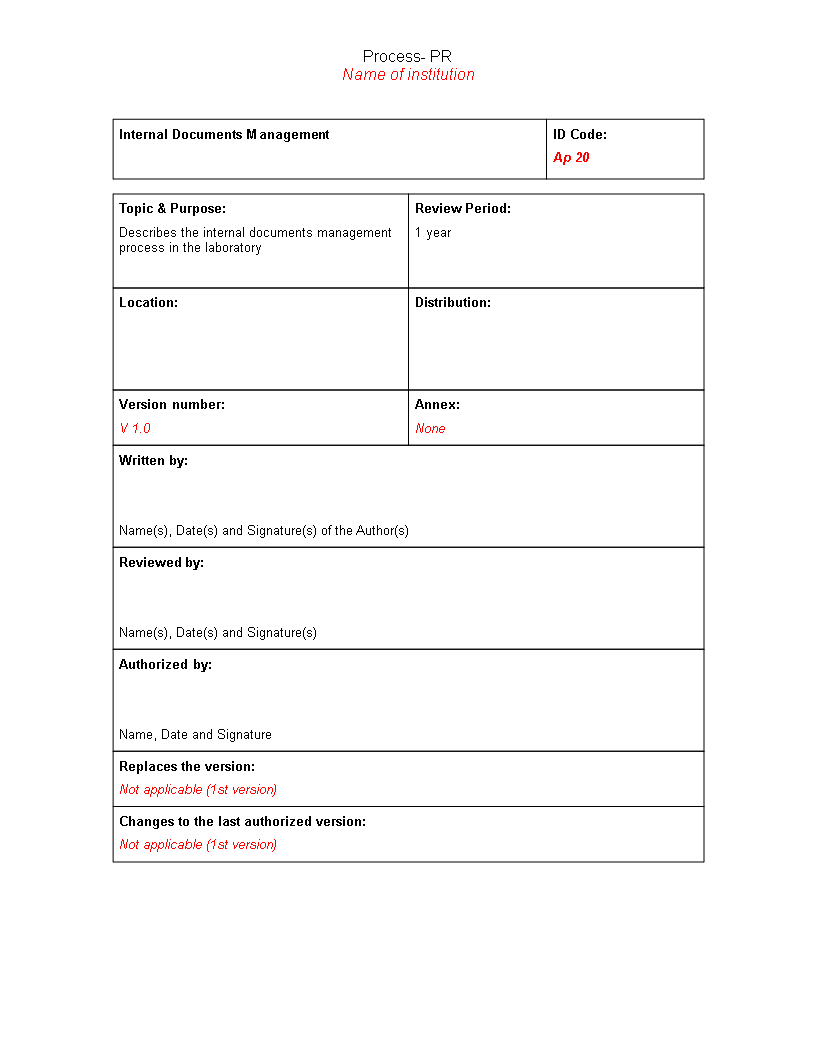 Internal Document management process chart 模板