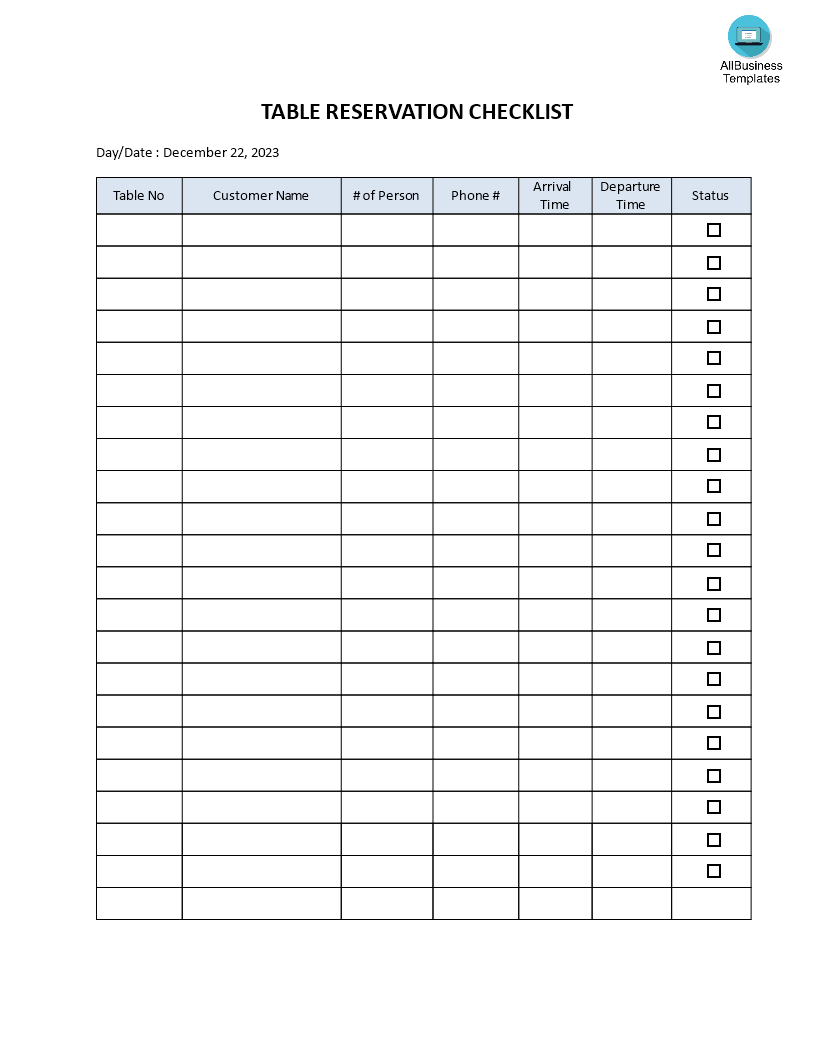 Restaurant Reservations Checklist main image